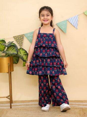 Girls’ Ruffle Frill Tier Top with Bell Bottom Pants Co-Ord Set