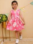 Rose Pink Floral Wrap Dress for Girls – Sleeveless Cotton Frock | Varnitaa Kidswear