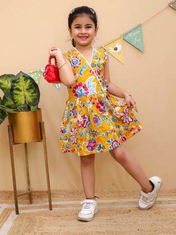 Girls Floral Cotton Dress – Yellow Summer Outfit
